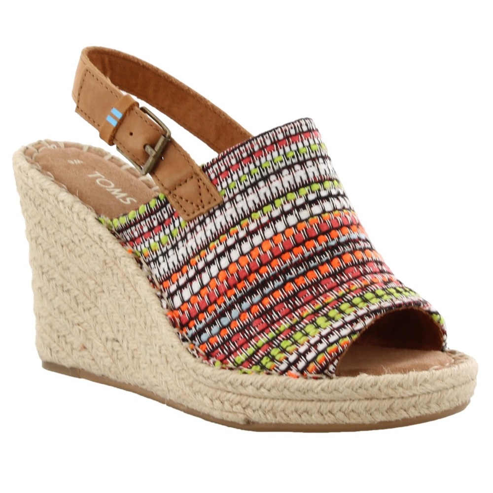 Toms Monica Espadrille Wedges Woven Peep Toe